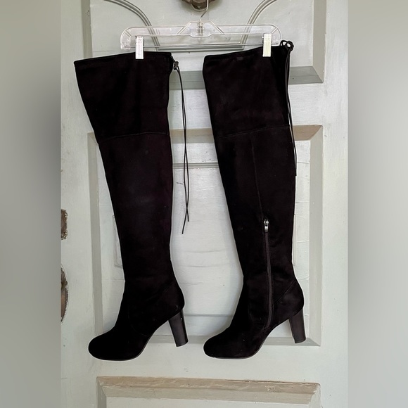 NEW Black Suede Over the Knee Heeled Boots - Picture 7 of 9
